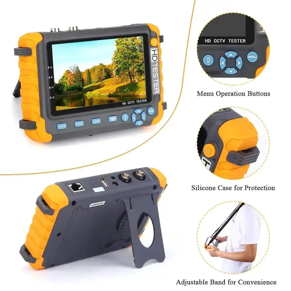 PEGATAH 8MP 4 In 1 CCTV Tester 5 inch Camera Monitor 4K AHD/CVI/TVI CVBS Analog Camera Tester with HDMI VGA Input UTP Cable Test