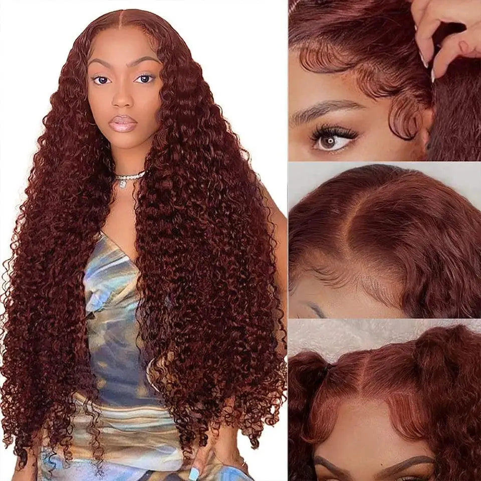 40 Inch Jerry Curly Reddish Brown Lace Front Wig 250 Density