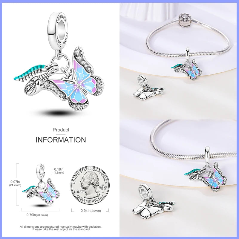 Real Sterling Silver Colorful Butterfly