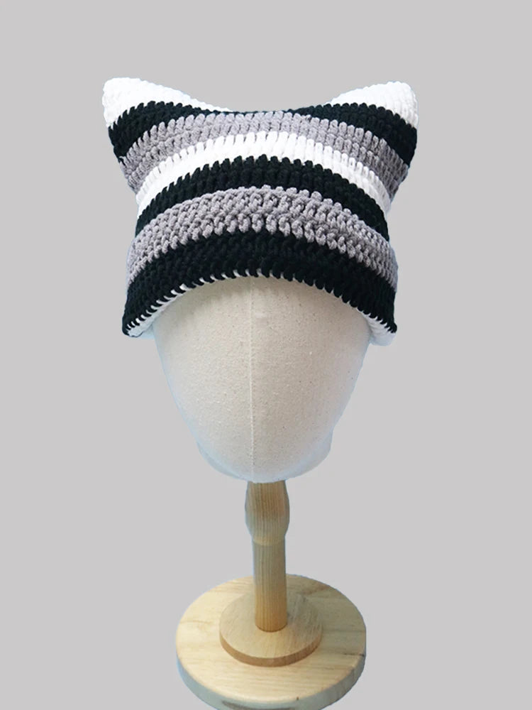 Striped Cat Ear Knitted Cap