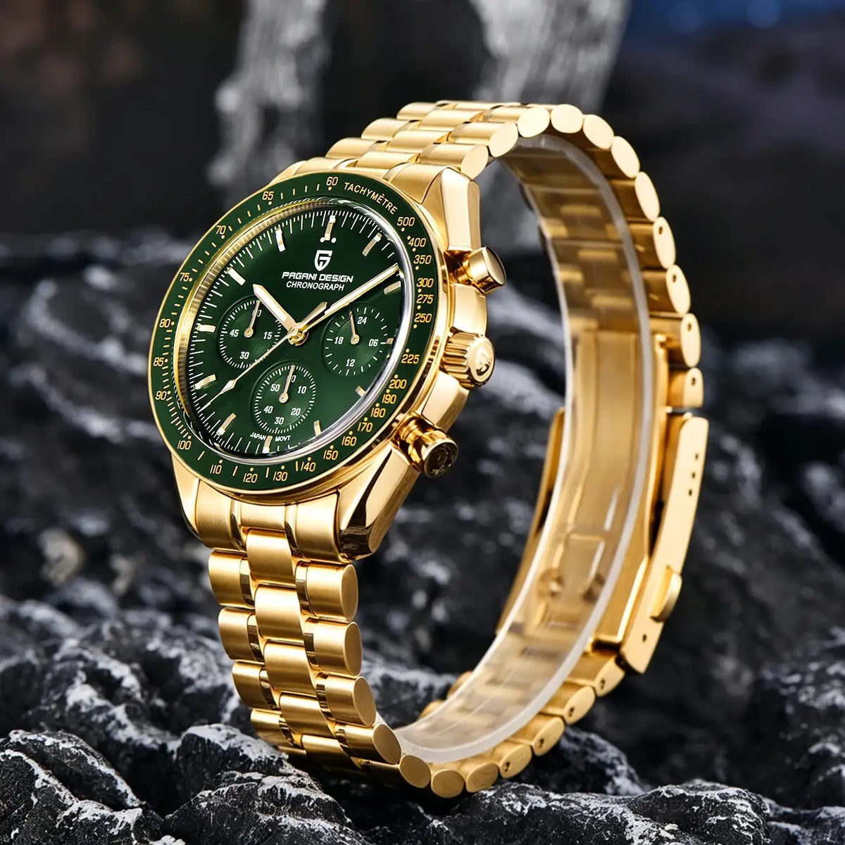 New Classic Men Watch PAGANI DESIGN Golden Green Luxury Quartz Watch For Men Automatic Date Speed Sport Chronograph AR Sapphire Crystal Wristwatch Men Local Shipping