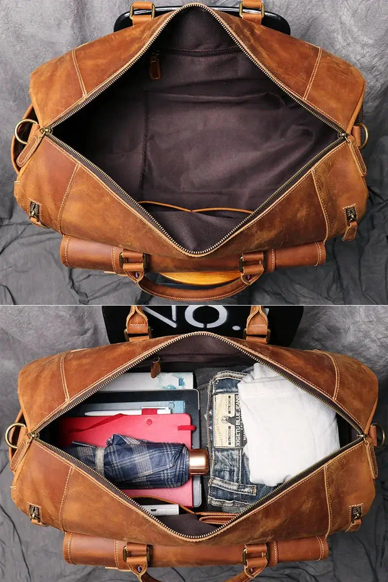 Premium Vintage Crazy Horse Leather Travel Bag Large Tote