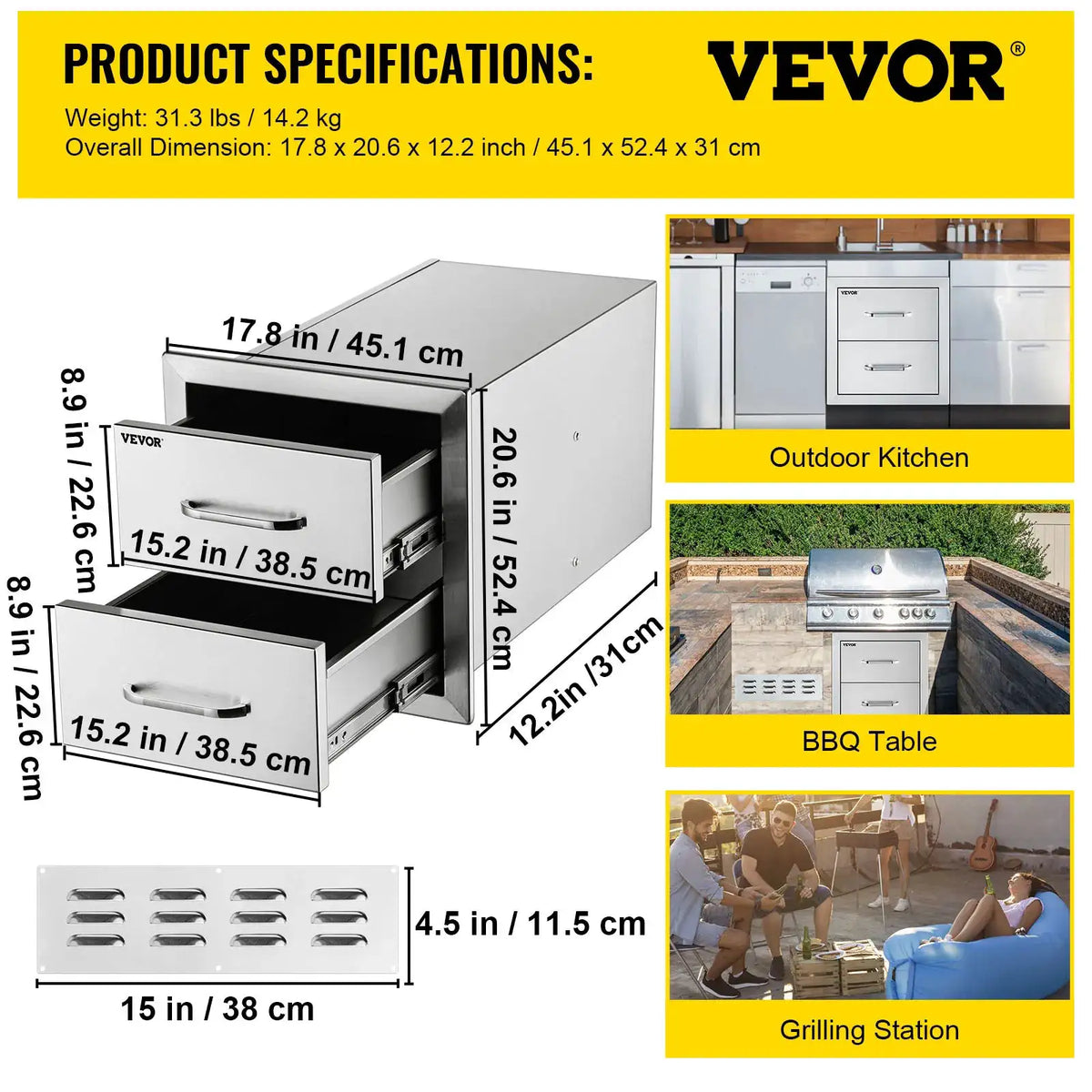 SucceBuy Stainless Steel Outdoor Kitchen Drawers W/ Handle Large — product view 7