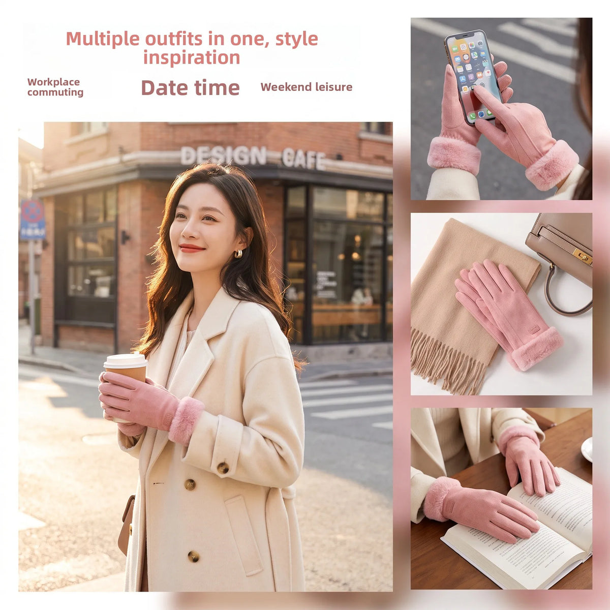 Velvet Slit Winter Knit Gloves