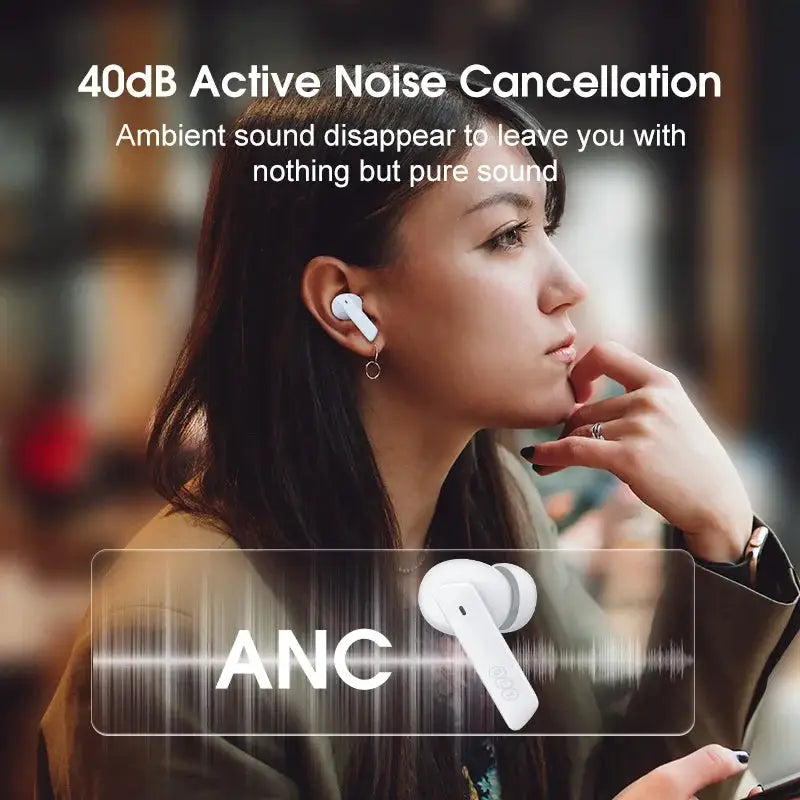 QCY HT05 MeloBuds ANC Wireless Bluetooth 5.2 Earphones 40dB Active Noise Cancellation Headset In-Ear Mics Handfree Phone Earbuds