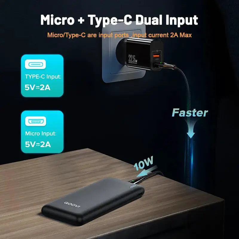 QOOVI Slimline Quick Charge Power Bank Portable Charger