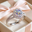 Round Moissanite Ring in Sterling Silver Band