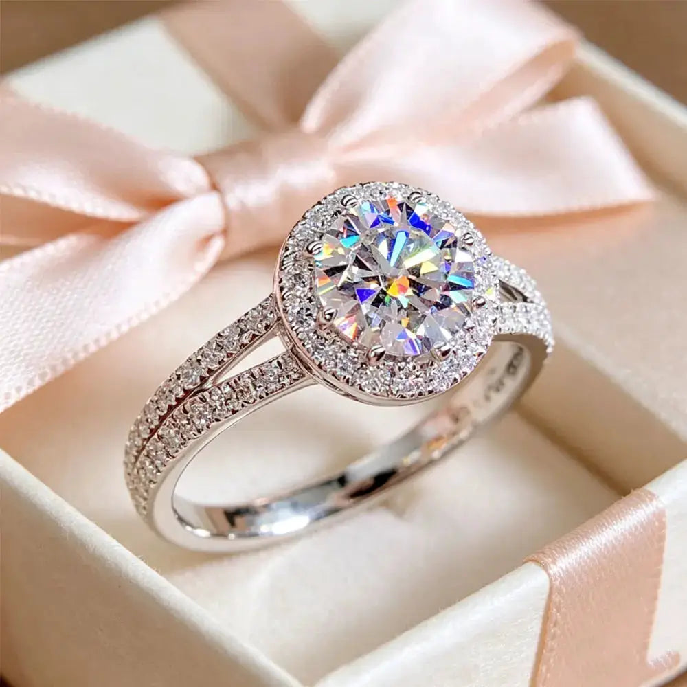 Round Moissanite Ring in Sterling Silver Band — product view 3