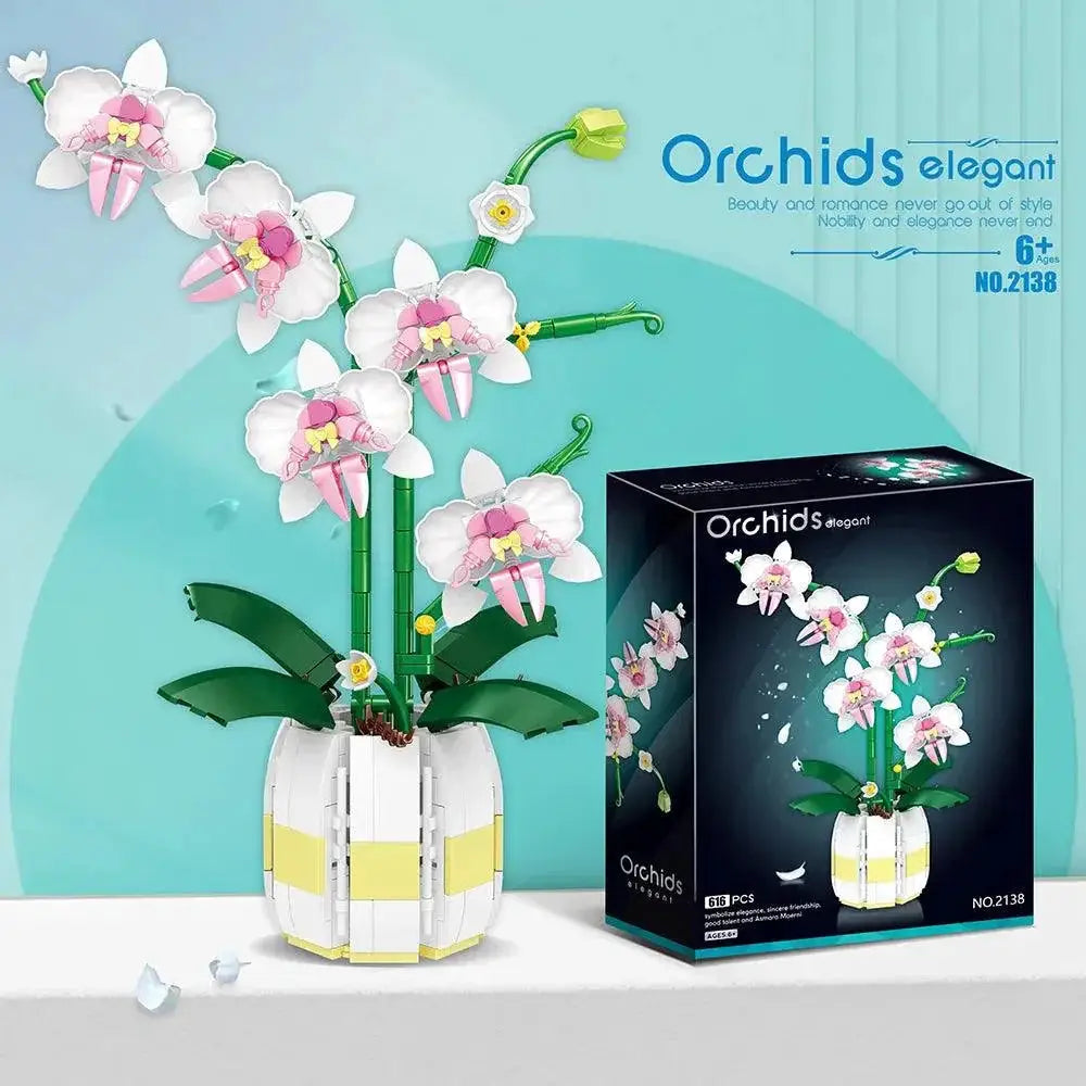 Orchid Flower Building Blocks Romantic Home Decor Set