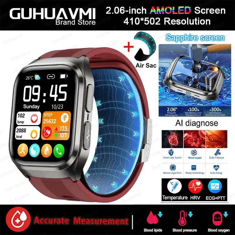 2026 New Upgrade AI Diagnostic Airbag Precise Blood Pressure Health SmartWatch Uric Acid ECG Blood Lipids Smartwatch Men Women
