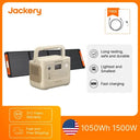 Jackery E1000AC Sand Gold 1050Wh Portable Power Station with 200W Solar Panel & 5m Extension Cable, 1500W Pure Sine Wave AC Output, 3000W Surge, LiFePO4 Battery, 100W USB-C and Fast Recharge for Camping, RV Trips and Home Eme