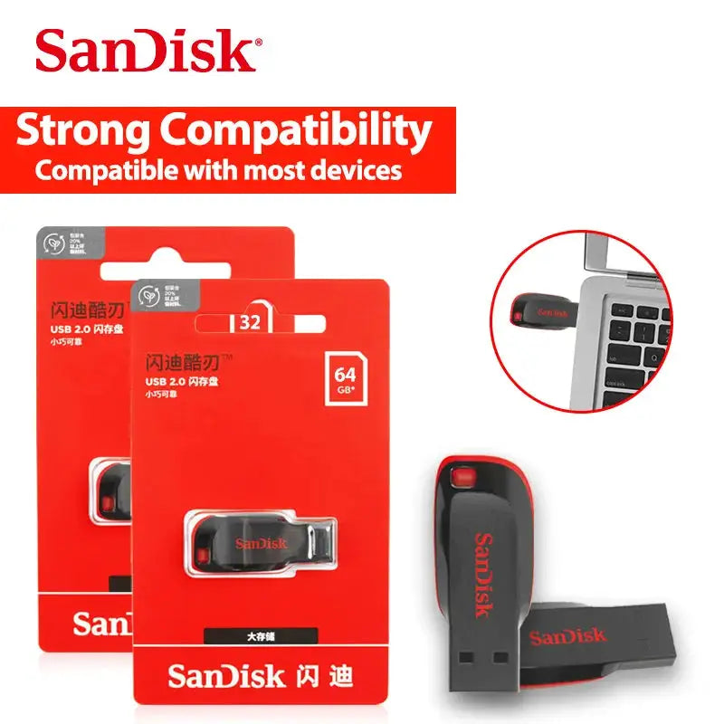 Original SanDisk CZ50 USB2.0 Flash Drive 16GB 32GB Memory Stick 64GB 128GB Portable USB Storage Disk For Computer