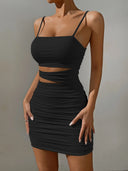 Women White Spaghetti Strap Backless Bodycon Mini Dress For Party Nightclub Slim