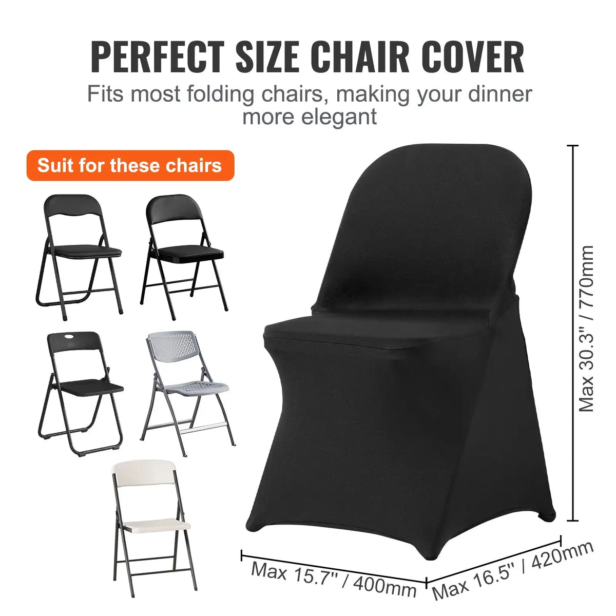 Black Stretch Spandex Chair Cover — product view 3