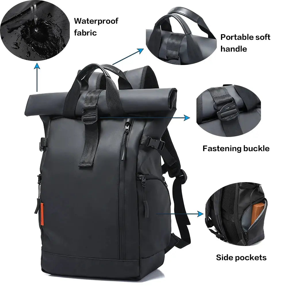 TANGCOOL Waterproof Roll-Top Backpack Large Capacity Expandable 15.6 inch Laptop Bag Leisure Travel Pack Hiking Camping Bags