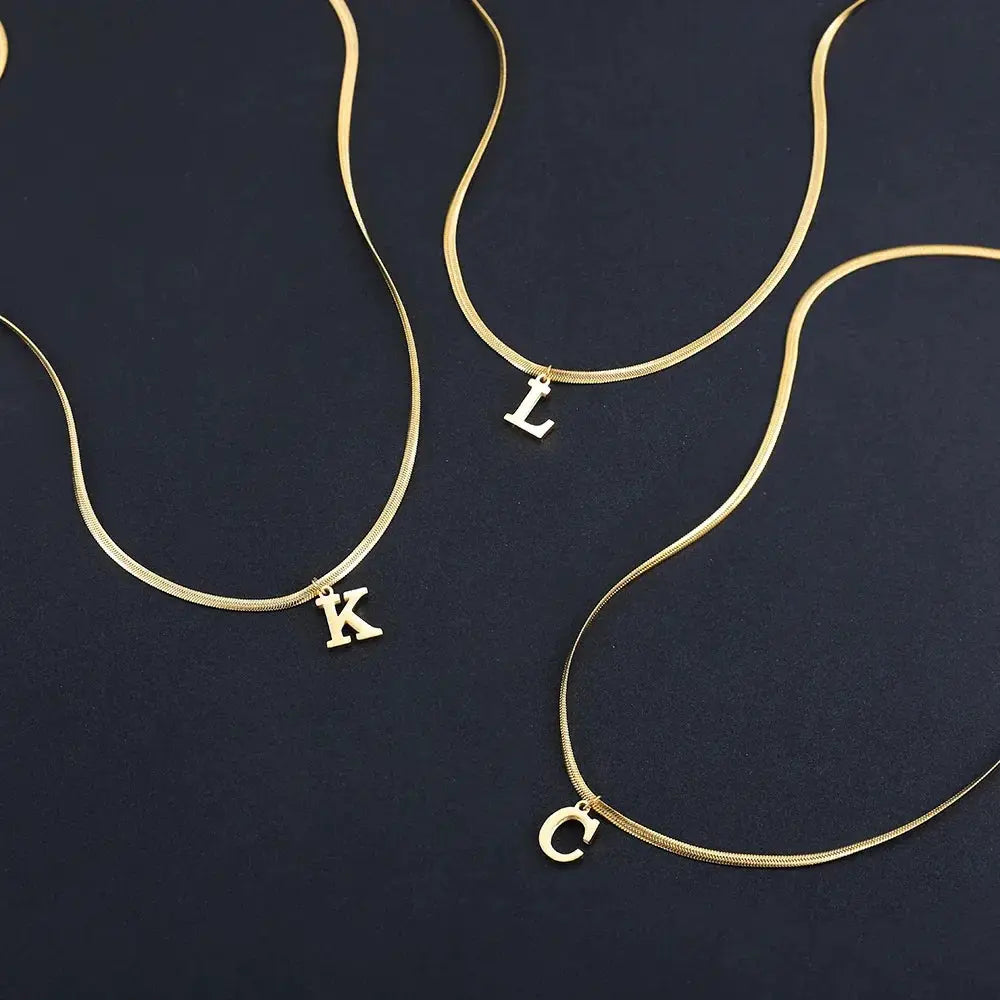 A Z Alphabet Gold Plated Stainless Steel Pendant Necklace