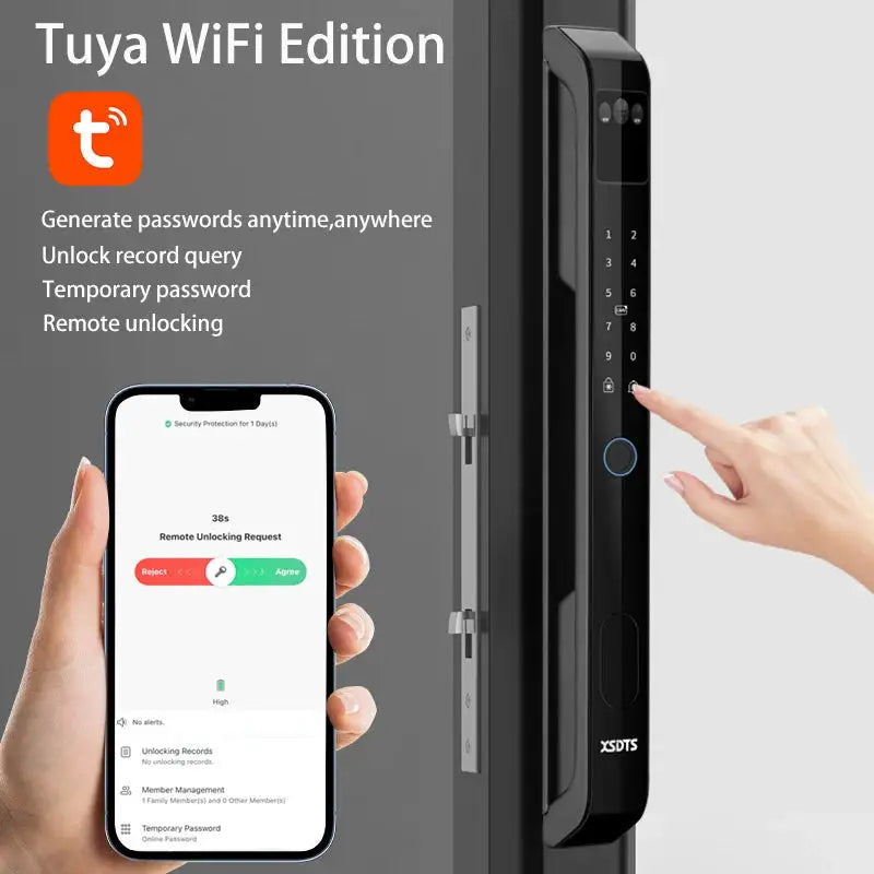3D Face Tuya WiFi Electronic Smart Door Lock Palm Vein Password Key Fingerprint Aluminum Glass Sliding Door Waterproof Outdoor