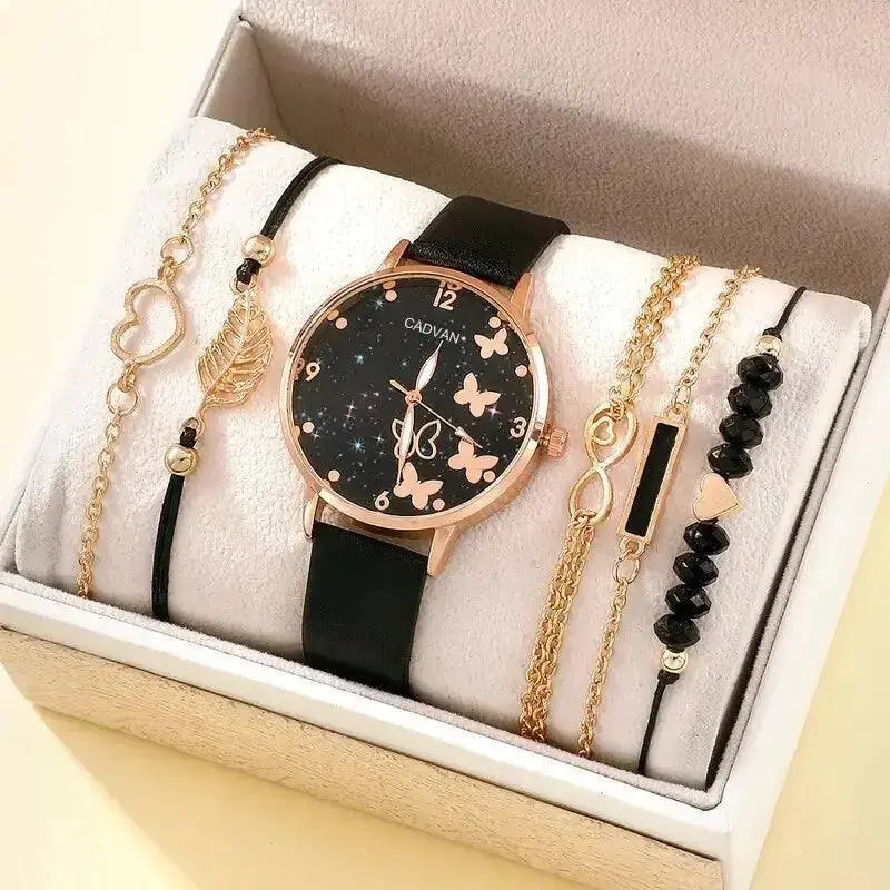 Starry Sky Butterfly Dial Leather Belt Womens Fashion Watch