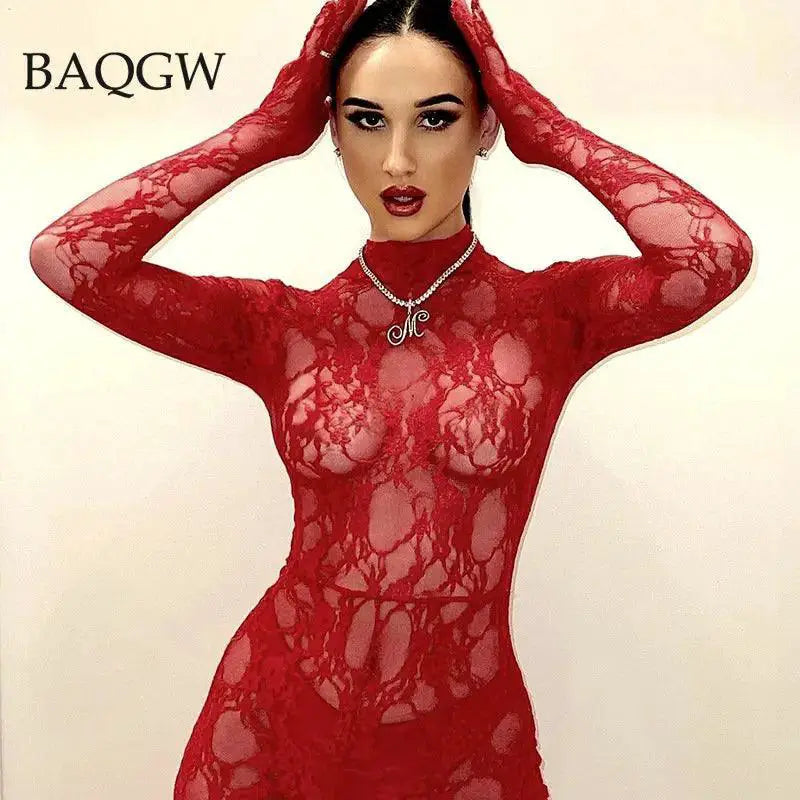 Sultry Lace Mesh Bodysuit With Gloves For Night Out