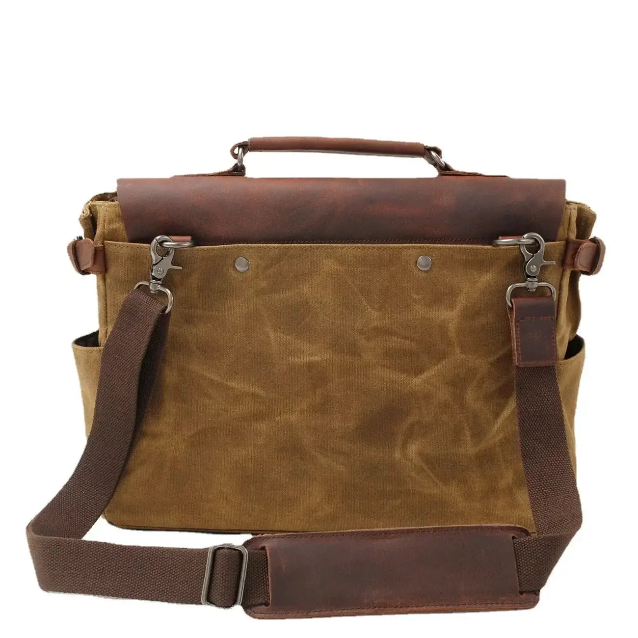 Oil Waxed Canvas Crazy Horse Leather Crossbody Briefcase - OurLum.com