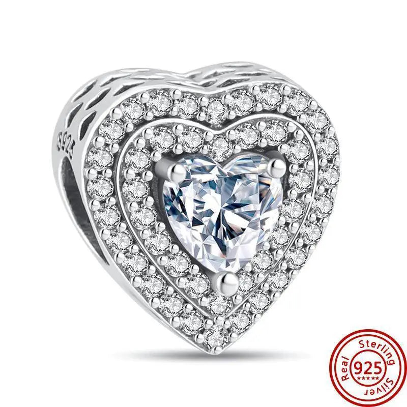Crown Flowers Heart Silver Bead Charm Pandora Accessory