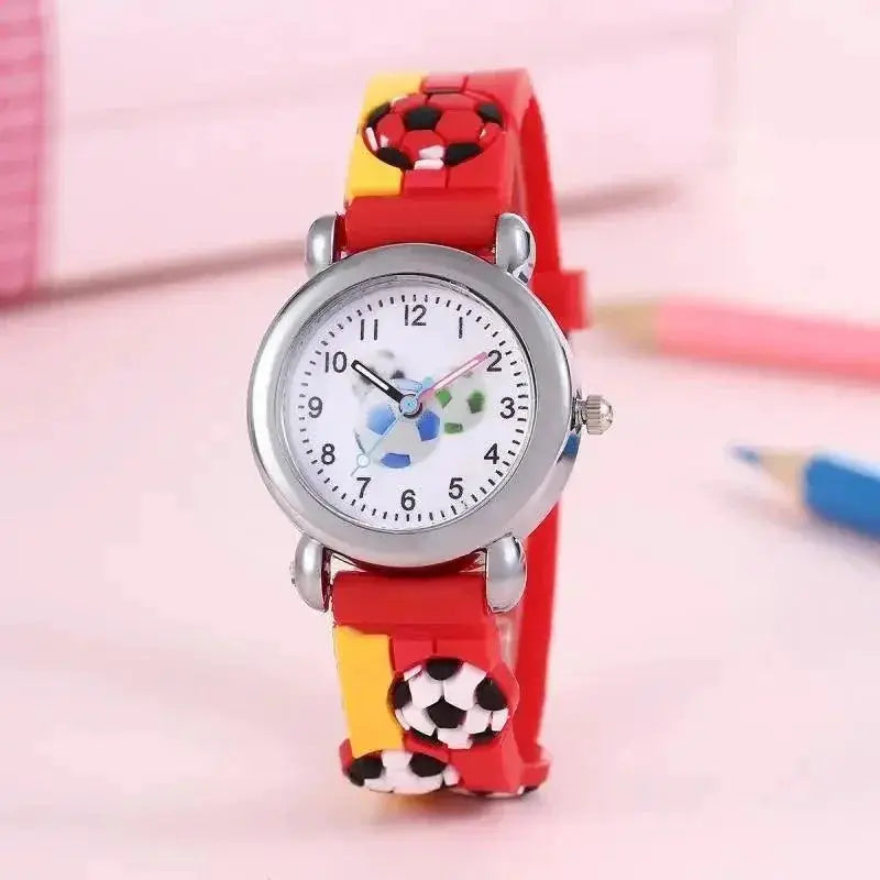 Kids Soccer Cartoon Watch Water Resistant Quartz Timepiece
