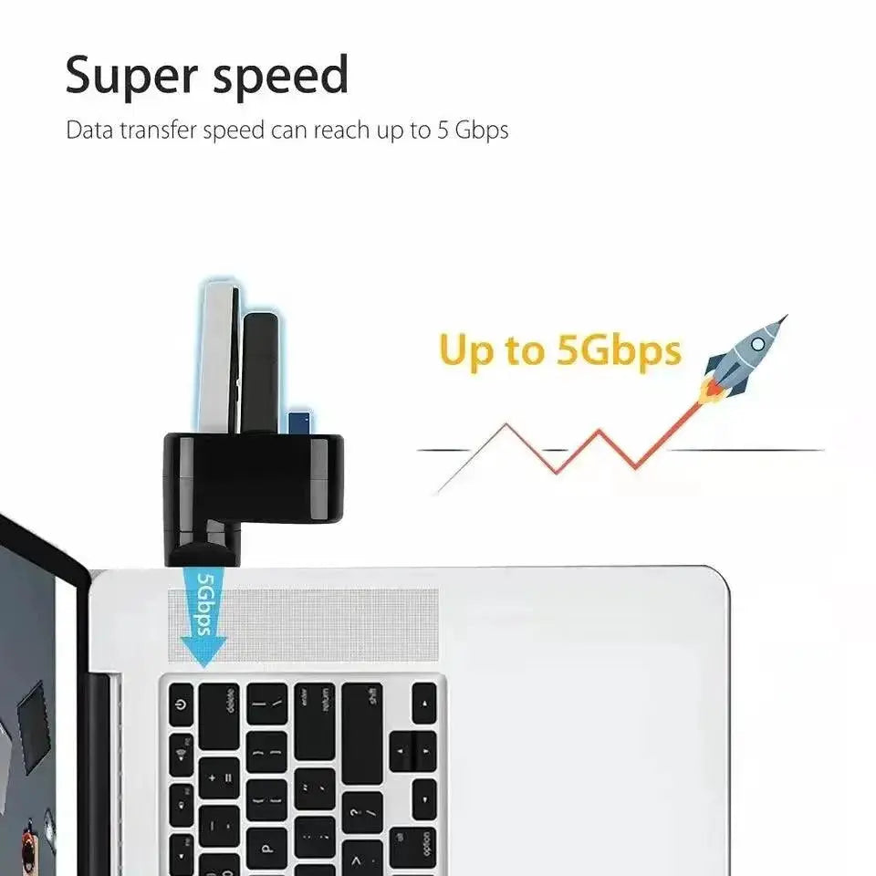 USB Hub Adapter High Speed Connectivity With Rotating Design