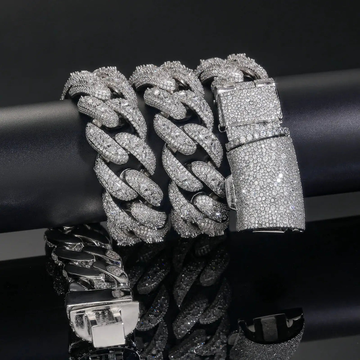 925 Silver Hip Hop 22mm Bubble Cuba Chain Full Set Men's Necklace with Zircon Light Luxury Fashion Accessory for Rap Singers Trendy Unisex Design for Anniversaries Birthday Parties