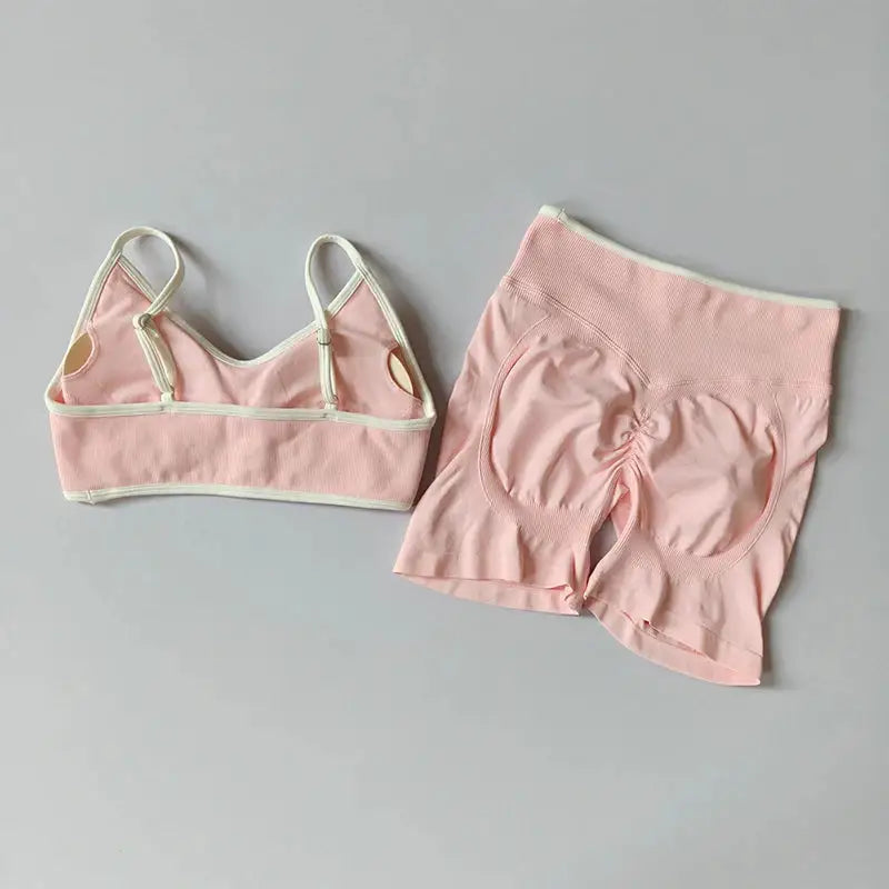 Yoga Suit Seamless Crop Top Tight Sports Bras and High Waist Shorts Pant Outside Wear Running Exercise Fitness Gym Yoga Set