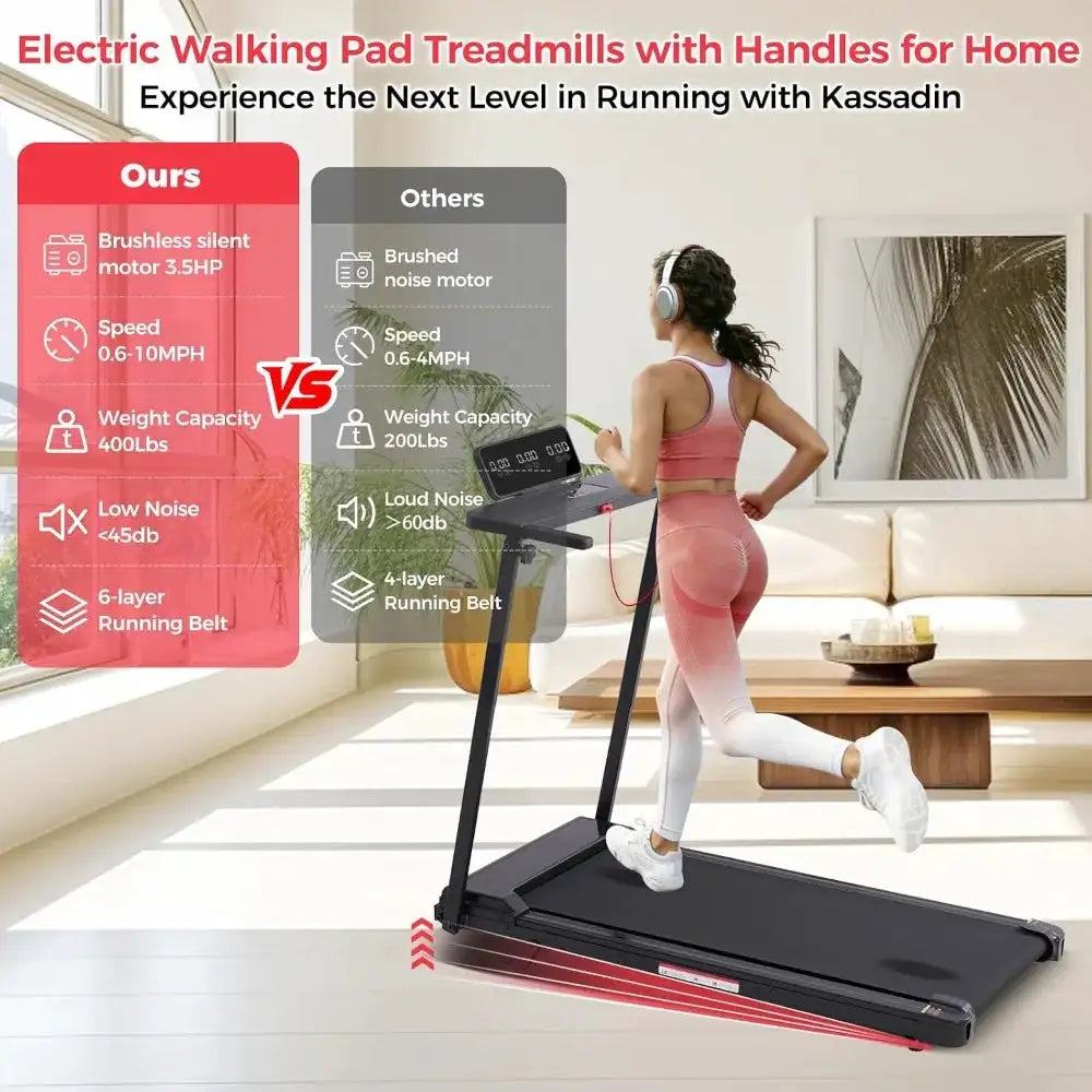 Portable Treadmills for Home Small, Walking Pad with Handle Bar, 3.5HP Electric Mini Treadmill, 0.6-10MPH, 400LBS Capacity