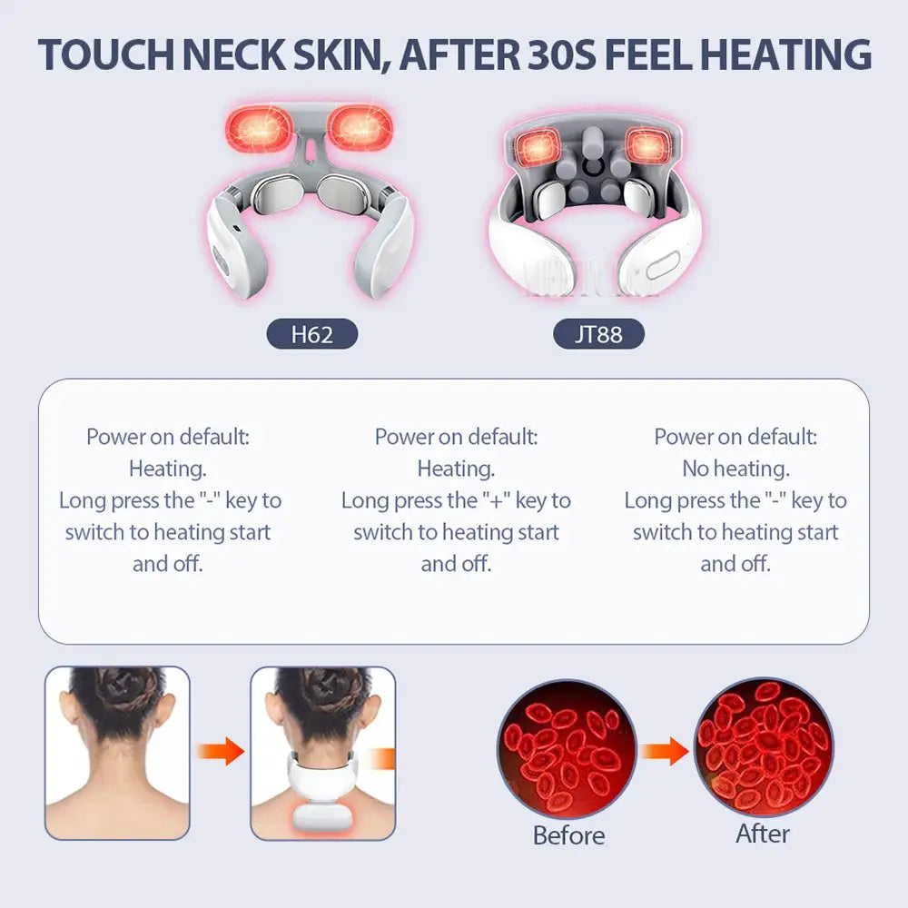 TENS Pulse Back Neck Massage Wireless Smart Sholder Cervical Massager Heating Muscle Punch Beating Care Device