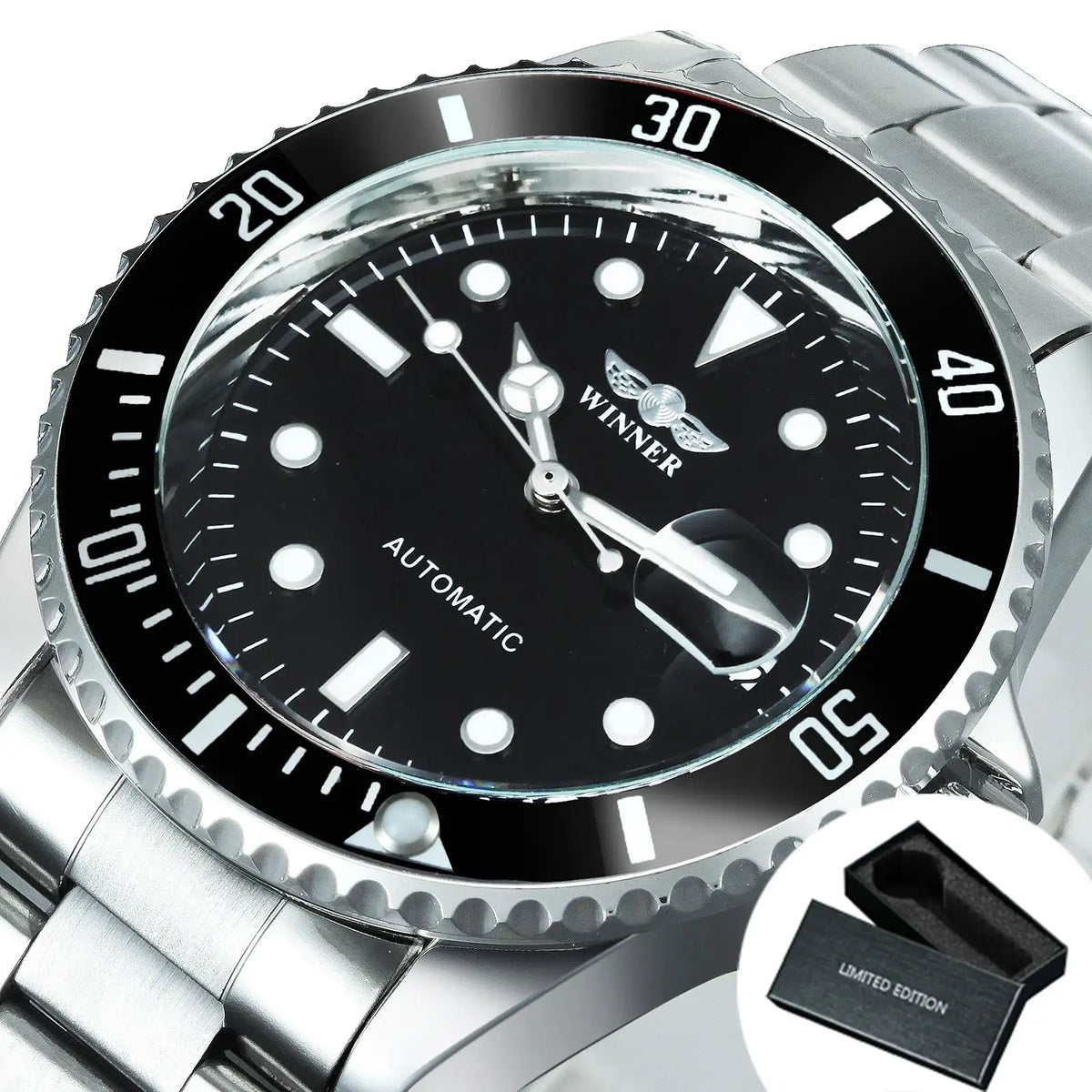 WINNER Business Mechanical Watches Luxury Brand Automatic Watch for Men Rotatable Bezel Luminous Design Steel Strap Wristwatches