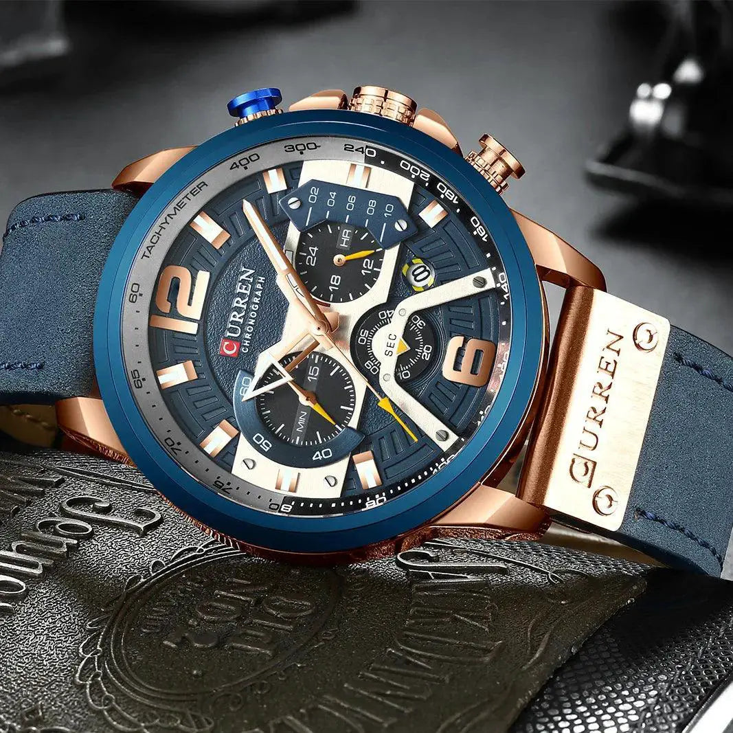Mens Leather Chronograph Watch Timepiece Modern Style