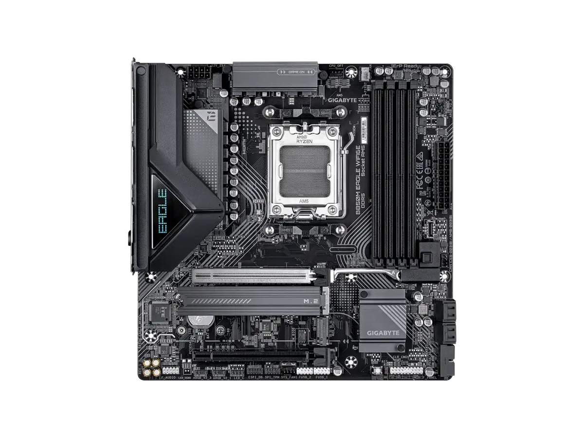 GIGABYTE B850M EAGLE WIFI6E AMD AM5 Motherboard, M-ATX, DDR5, 2x M.2, PCIe 5.0, USB-C, USB 3.2 Gen 2, WIFI6E, 2.5GbE LAN, EZ-Latch, Wi-Fi EZ-Plug