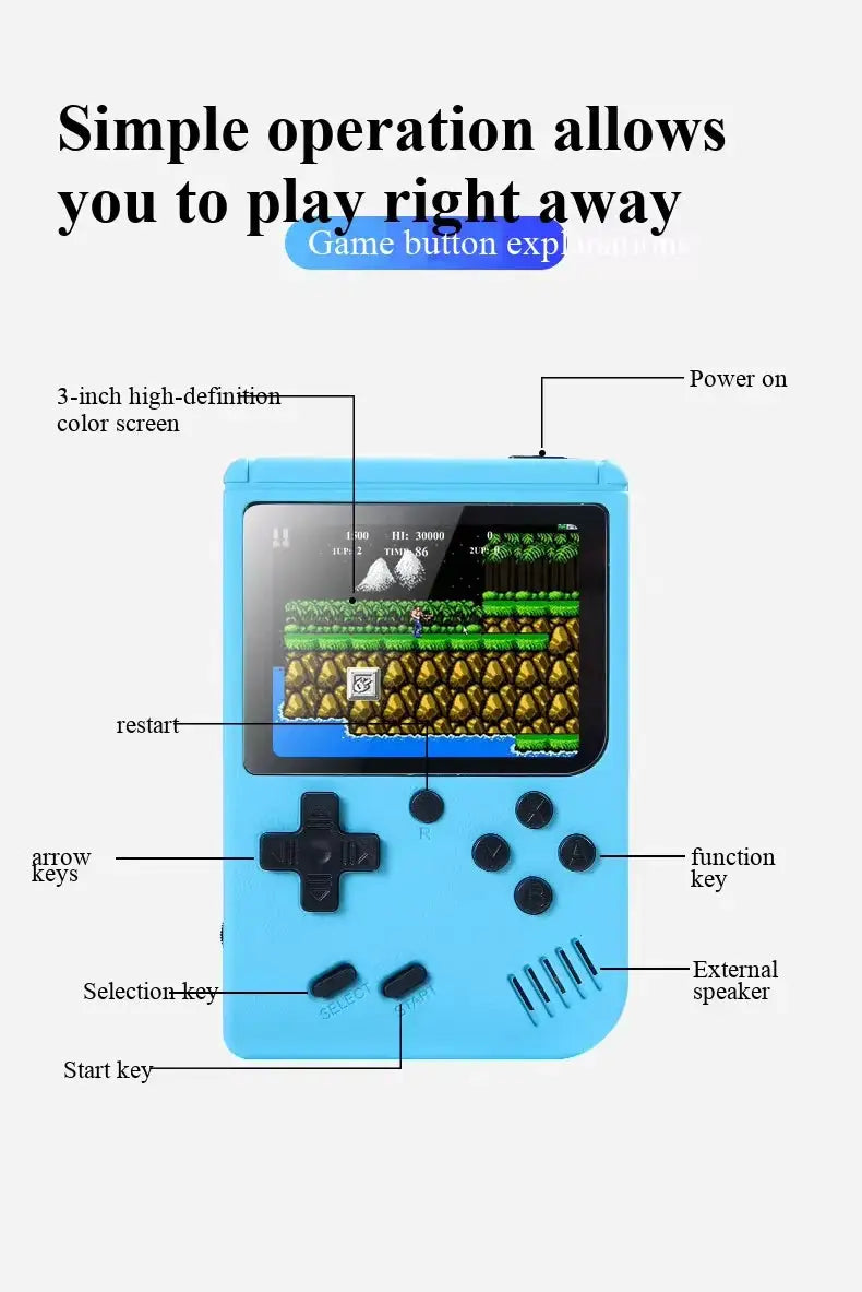 Retro Handheld Games Console Built-in 400 Video Games Portable Gaming Player with 2.4 Inch IPS Screen and Rechargeable Battery