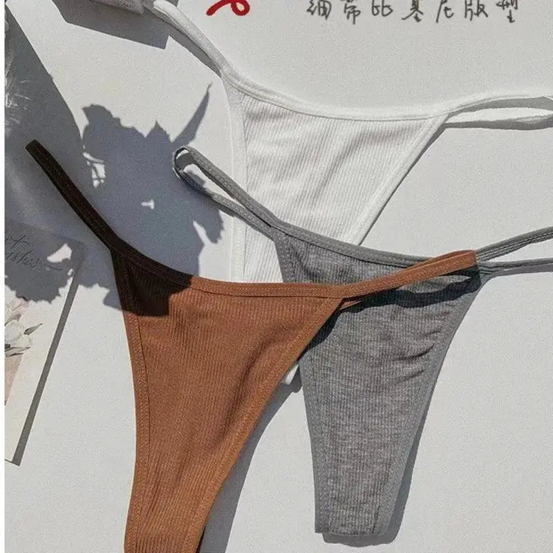 Simple Striped Cotton Thong Panties for Stylish Comfort