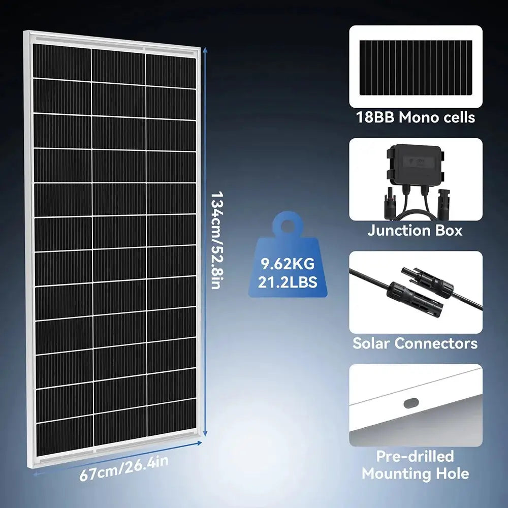 RVPOZWER 200W/400W/800W Rigid Solar Panels 18BB N-Type Mono Cells High Efficiency PV Power for Home RV Charge Outdoor Off-Grid