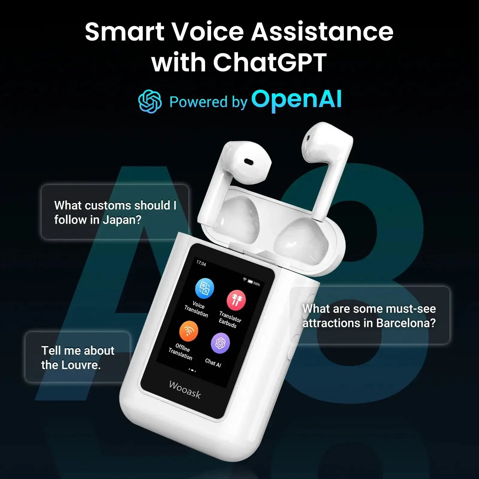 Wooask A8 Translator Earbuds With Touch Screen 144 Languages