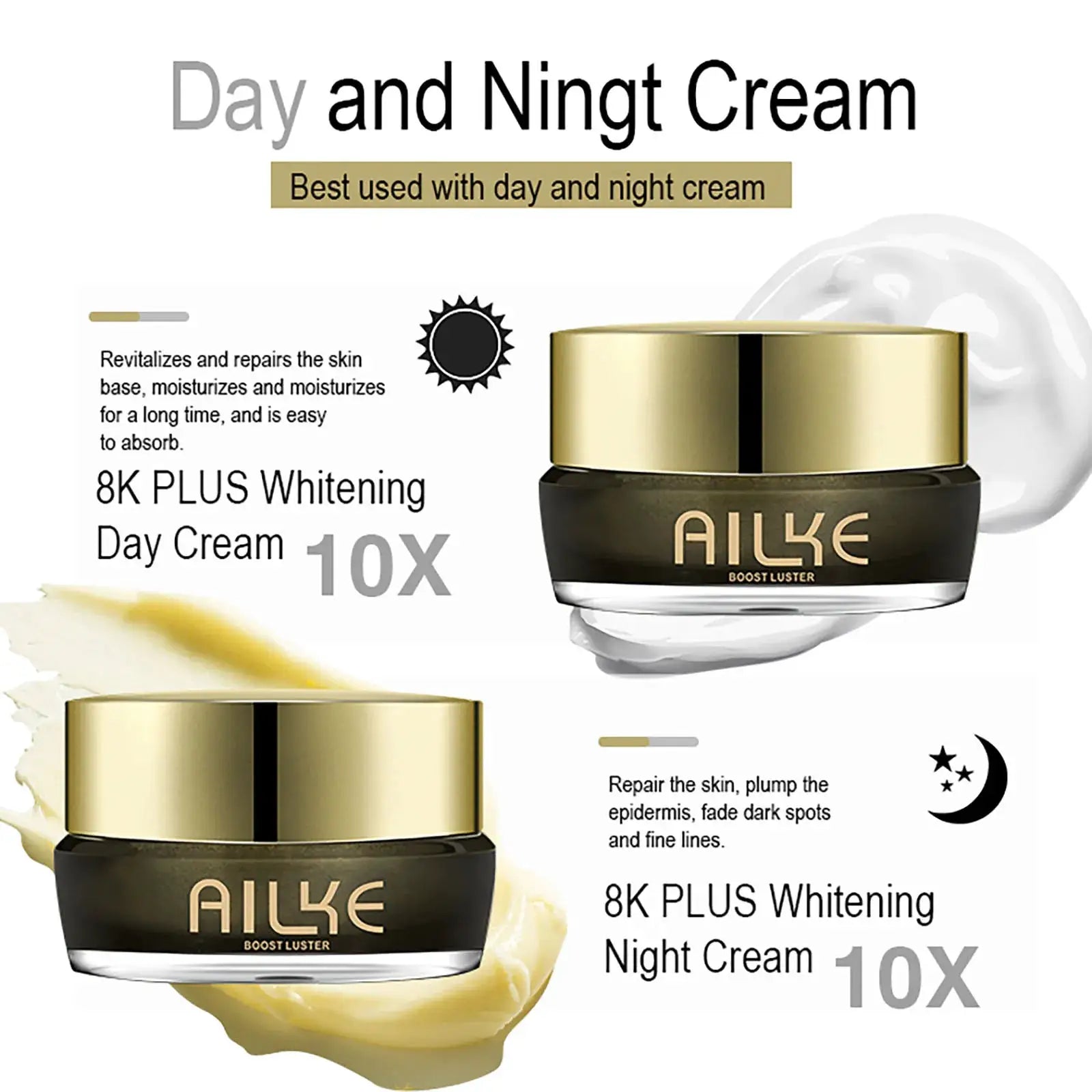 AILKE Whitening Face Cream, Reduce Dark Spots, Sun Spots, Melanin, With Collagen, Glutathione, Even Skin Tone For All Skin Types