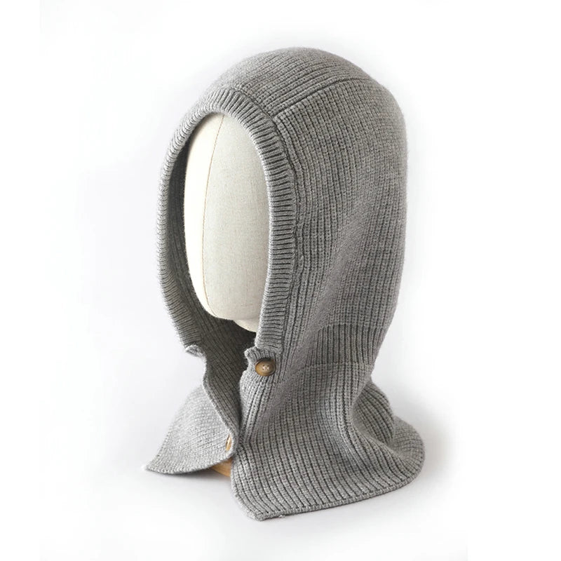 Cashmere Button Knit Balaclava Hat