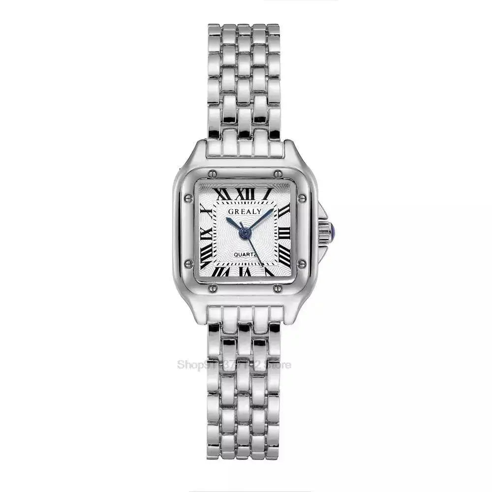Golden Square Roman Scale Watch Luxury Timepiece For Women