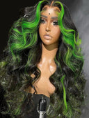 38 Inch Ombre Green Lace Front Wig Body Wave Human Hair
