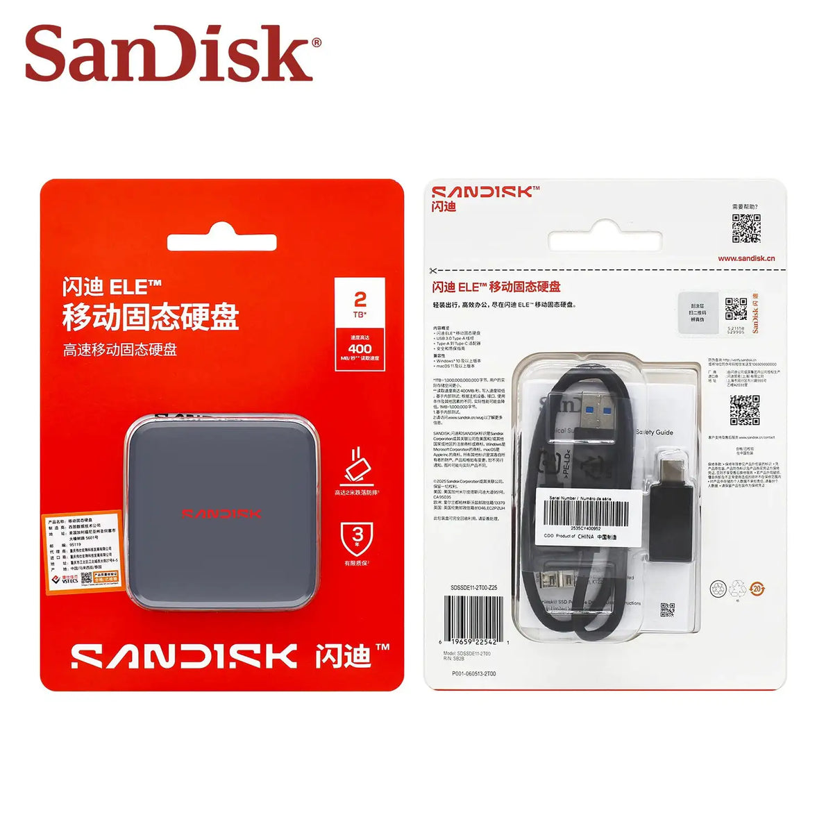 SanDisk ELE Portable Solid State Drive PSSD Original Type-C SSD for iPhone 15 16 Smartphone Tablet 1TB 2TB External Hard Drive