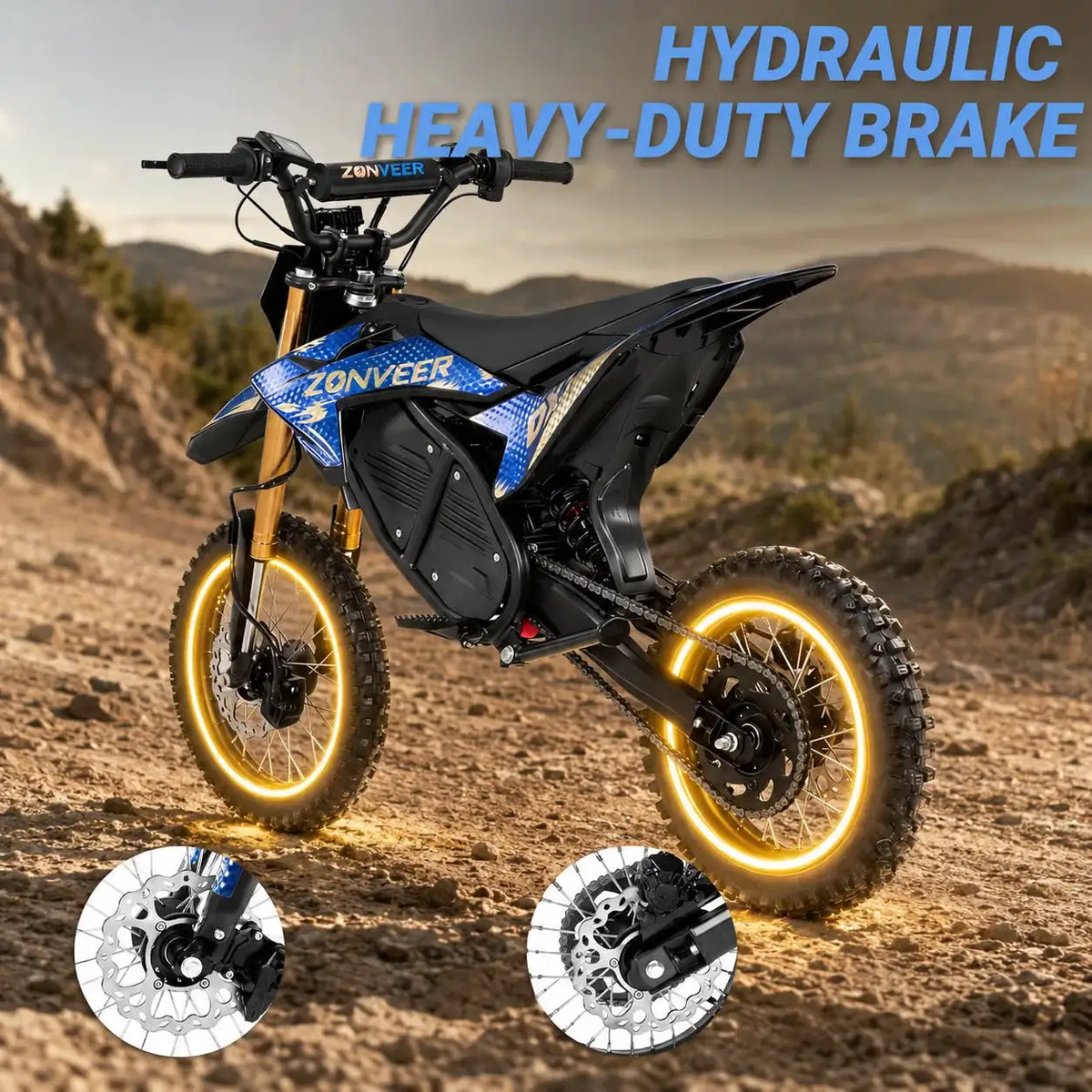 ZONVEER DX1 Electric Dirt Bike for Teens, 3000W Peak Mid Motor, 40MPH Top Speed, 48V 20.8Ah Battery, 278Nm Max Torque, Dual Hydraulic Suspension, Hydraulic Brakes