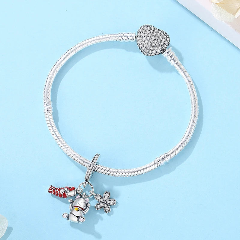Sterling Silver Charm Fortune Cat