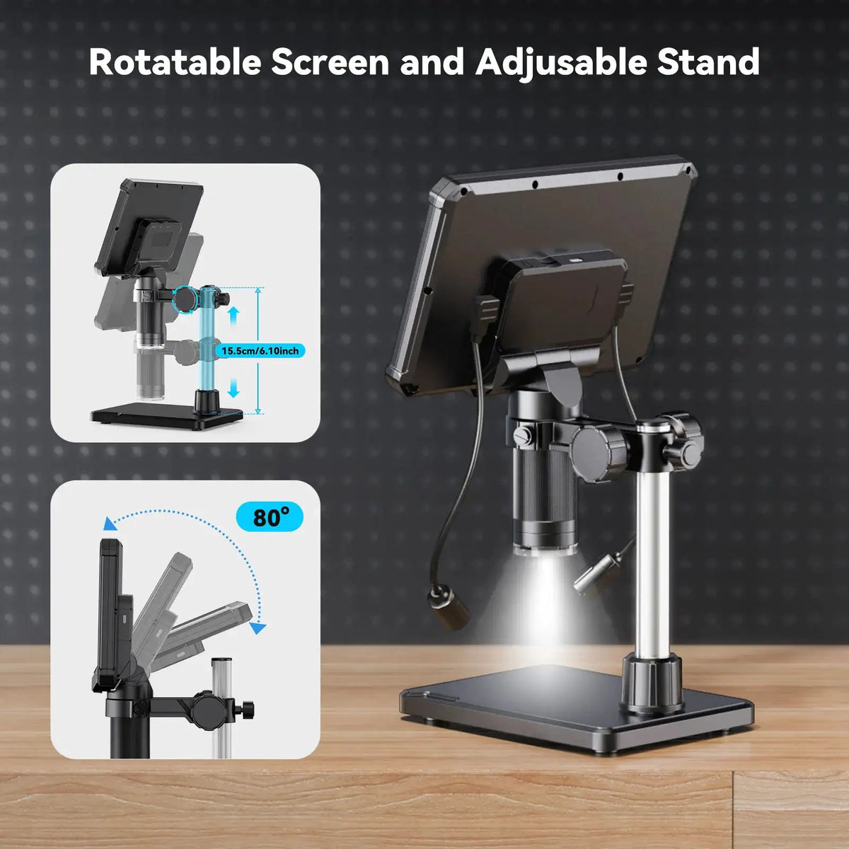 7inch Digital Microscope 1200X Magnification for Coin PCB Circuit Repair 16MP HD Soldering Microscope with Lights, PC View