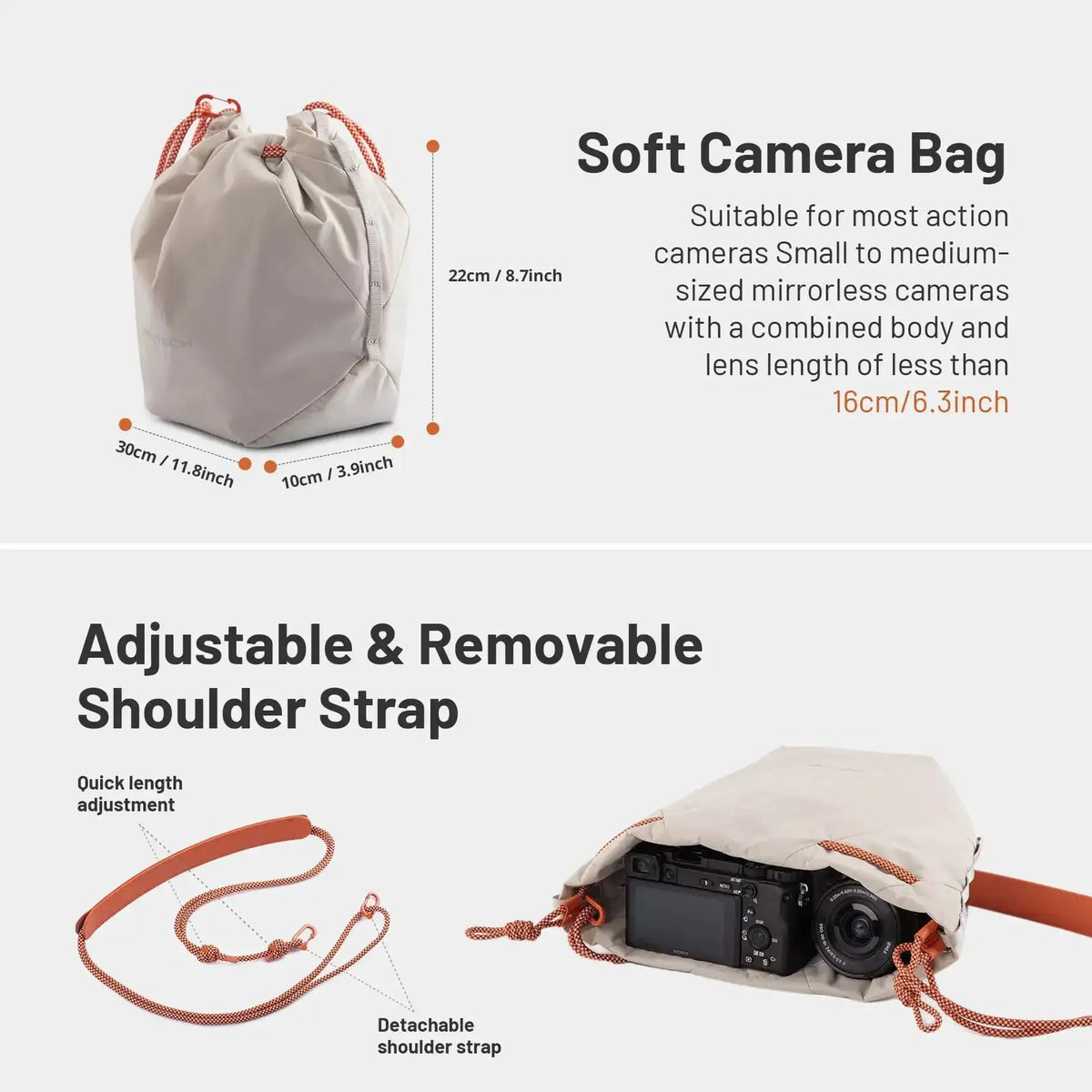 PGYTECH OneGo Drawstring Bag Mirrorless Camera Bag SLR Storage Lens Shoulder Bag Camera Case For Fujifilm Canon Sony Nikon