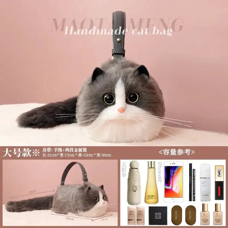 Jiaerdi Lolita Plush Cat Bag Women Harajuku Fur Handbag
