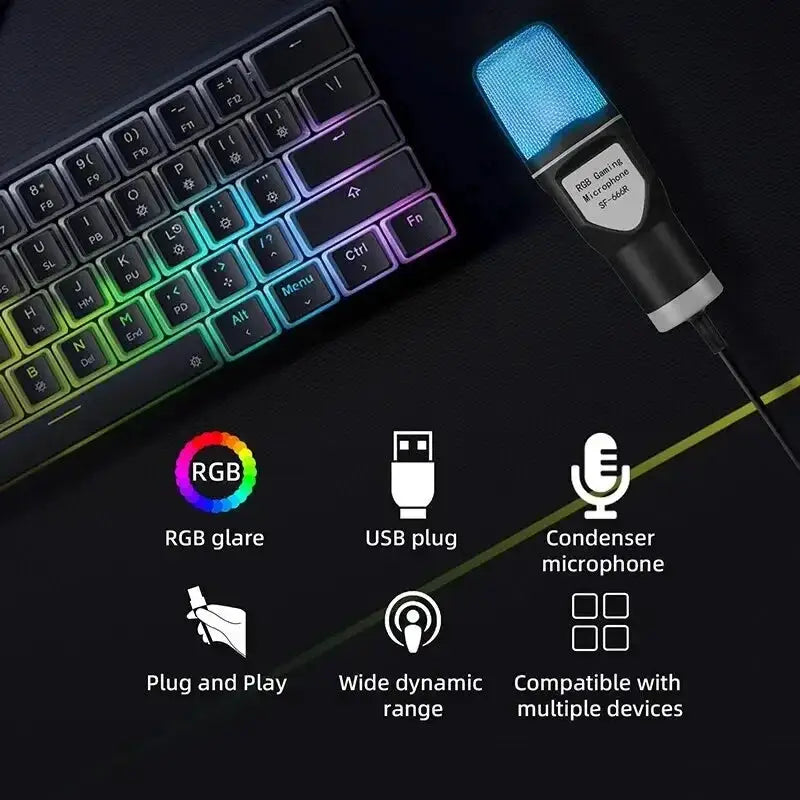 Portable USB RGB Condenser Microphone For Gaming Streaming