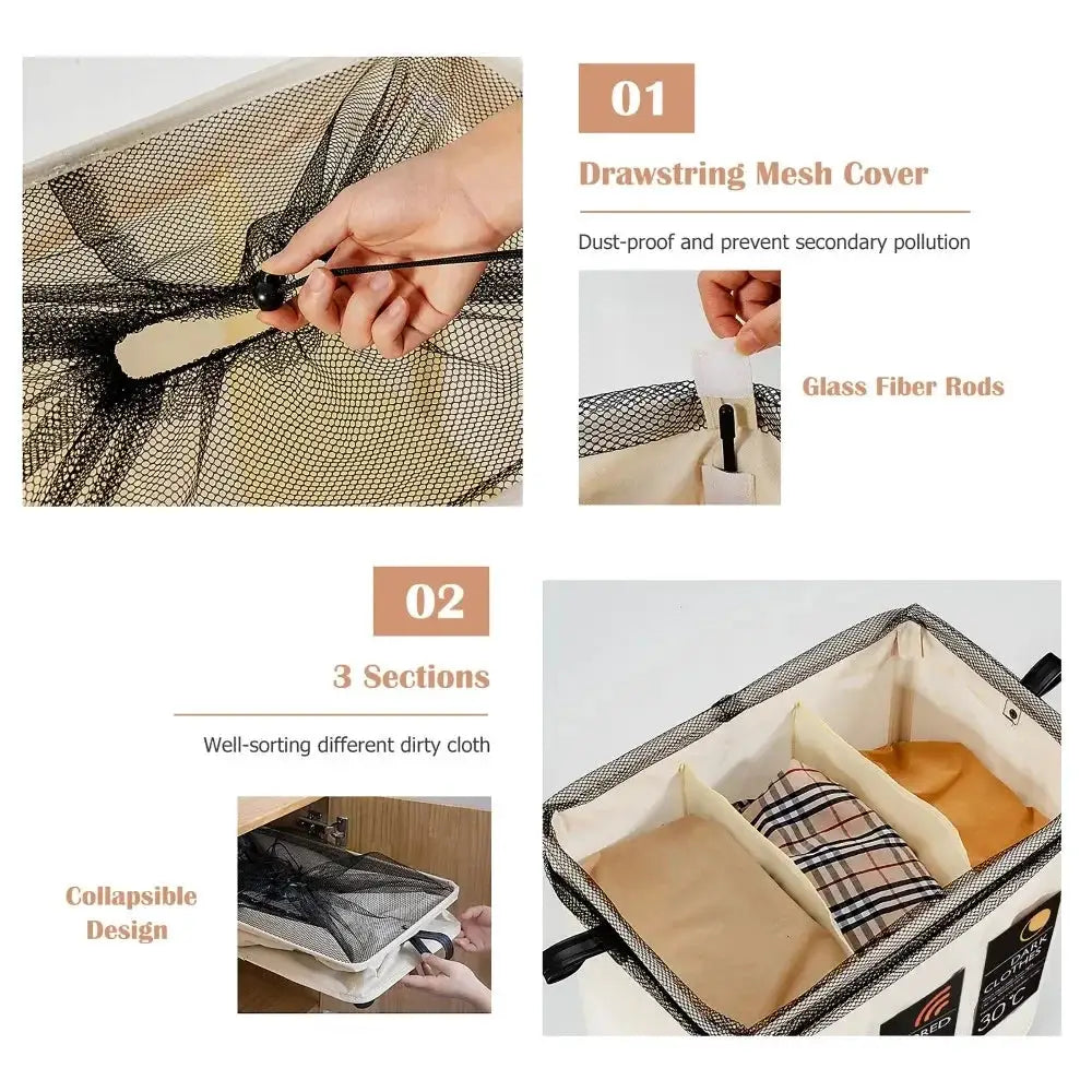 Roller Foldable Dirty Clothes Basket Laundry Storage Bag